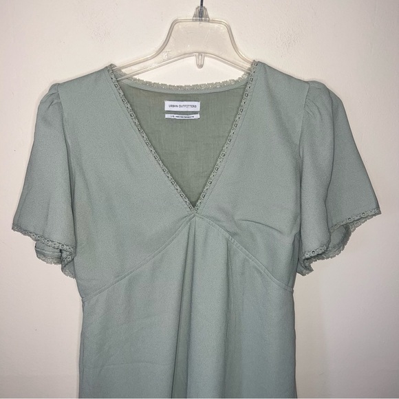 Urban Outfitters Dress Sage Green Mini Vneck Tie Back Size Large - Picture 5 of 11